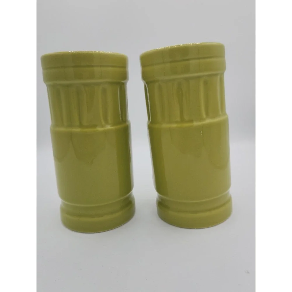 Pair Of Crate and‎ Barrel Lime Green Tiki Tall Hurricane Glasses by Jane Dixon